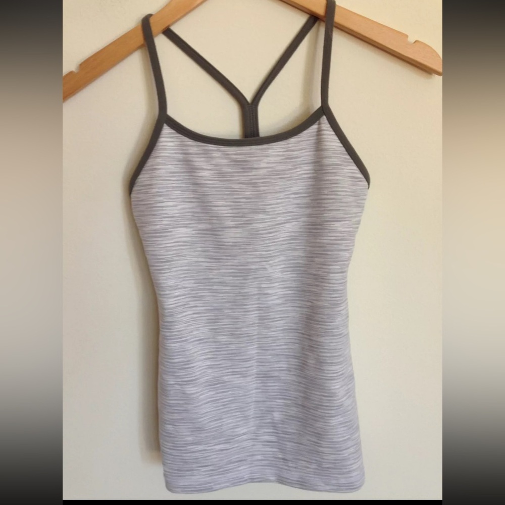 Lululemon Power Y Tank Top Heathered Gray Grey Charcoal White Size 4 Space Dye